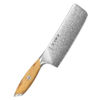 Afbeelding van Hezhen X01 Flagship Series Nakiri mes Damascus Poederstaal (73 laags met kern van 14Cr14MoVNb) Olijfhout Professioneel vlijmscherp damastmes Inclusief mooie geschenkdoos