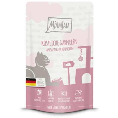 Afbeelding van Voordeelpakket 24x125g MjAMjAM Quetschie Heerlijke garnalen met sappige kip Nat Kattenvoer