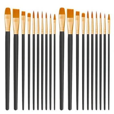 Afbeelding van CNMTCCO 20 stuks nylon verfkwasten voor acrylverf, olie, aquarel, gouache, gezichtsverf kinderen en volwassenen (zwart)