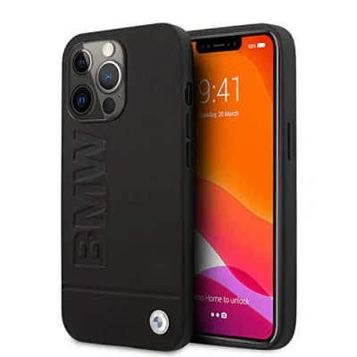 Afbeelding van iPhone 13 Pro Max Backcase hoesje BMW Effen Zwart Leer