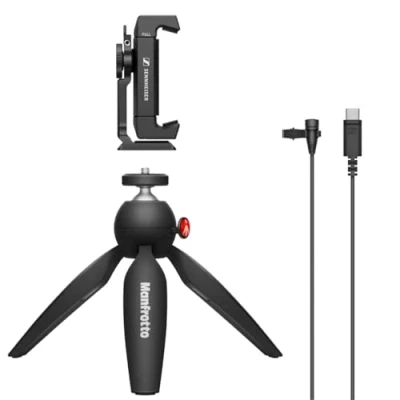 Afbeelding van Sennheiser XS Lav USB C mobiele kit, Omnidirectionele Clip On Lavalier Microfoon met Smartphone Klem &amp; Manfrotto PIXI Mini statief, 509259