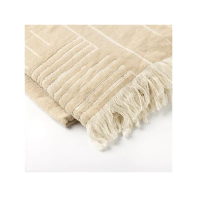 Afbeelding van Dutch Decor STEFANO Plaid 140x180 cm met strepen en franjes Semolina beige