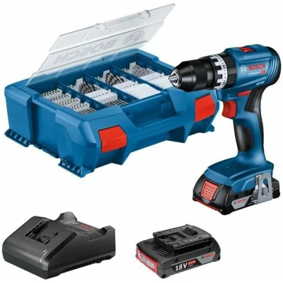 Afbeelding van Bosch Professional GSB 18V 45 18 V accu slagboorschroevendraaier (toerental 1900 tpm, 2 x 2,0 Ah accu&#039;s, GAL 2082, 82 delige accessoireset, in L Case Pick koffer