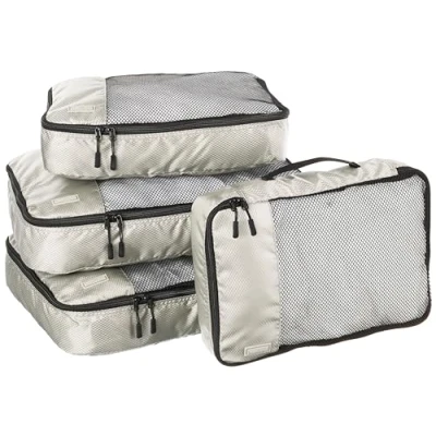 Afbeelding van Amazon Basics Opbergtassen voor bagage, maat L, blauw, 4 stuks, grijs., 2 x Taille M/2 L