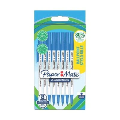 Image de Lot de 8 stylos à bille PaperMate Kilometrico pointe moyenne et encre Bleu