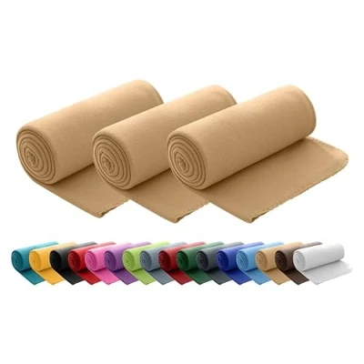 Afbeelding van wometo Set van 3 ÖkoTex fleecedeken, 130 x 160 cm, ca. 400 g, met pluisvrije rand en rand, zandbeige