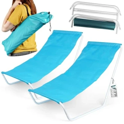Afbeelding van Strandstoel Opvouwbaar 2 stuks Strandmat Zonneligstoel Ligstoel Ligbed Tuinstoel Campingstoel