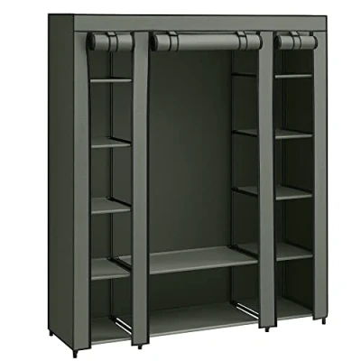 Afbeelding van SONGMICS LSF003C02 Kledingkast, stof, draagbaar, voor slaapkamer, stang met stoffen bekleding, 45 x 150 175 cm, 12 vakken, metalen frame, saliegroen