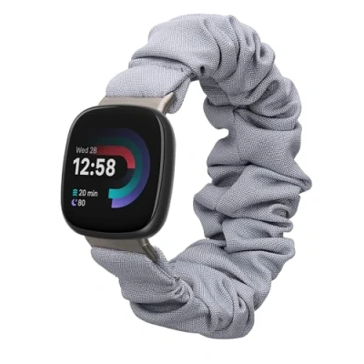 Afbeelding van kwmobile elastisch bandje voor smartwatch geschikt Fitbit Versa 4 / Sense 2 3 Horlogebandje van katoen In blauwgrijs