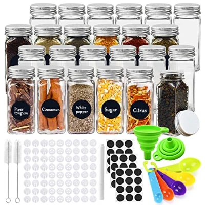 Afbeelding van JOYBOY Kruidenpotjes Set,24pcs Vierkante Kruidenpotjes,Kruidenpotten,Glazen Kruidenstrooier met Schroefdop,Kruidenpotjes,Bewaren Strooiinzetstuk,Etiketten,Trechter,Borstel