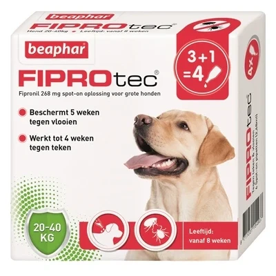 Afbeelding van Beaphar Fiprotec Hond Tegen Teken En Vlooien 20 40 KG 3+1 PIP (390179)