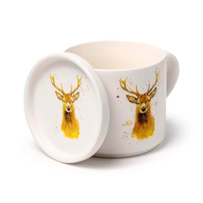 Afbeelding van Beker/Mok Onderzetter Deksel Set Wild Stag/Hert Jan Pashley Porselein 300ml