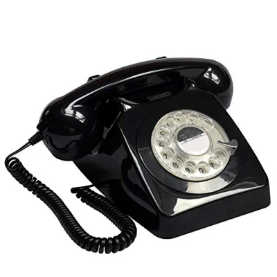 Afbeelding van GPO 746 Retro jaren &#039;70 roterende vaste telefoon klassieke met aan /uitschakelaar ringschakelaar, krulkoord, authentieke beltoon voor thuis, hotels zwart
