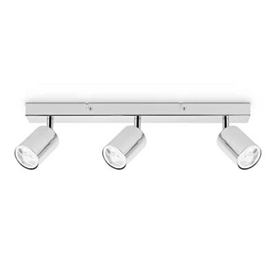 Image de Dehobo Spot Plafonnier Cuisine Chrome Poli, Plafonniers Plafond GU10 LED 3 Spots Orientables et Rails de Moderne pour Salon Chambre Salle à Manger, sans Ampoules