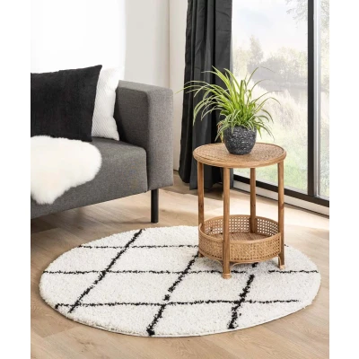 Afbeelding van Rond Hoogpolig Vloerkleed Ruiten Habitat Wit/zwart 280 Cm
