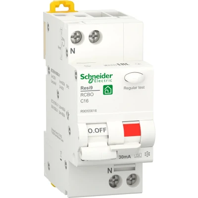 Afbeelding van Aardlekautomaat 1P+N 16A C Karakteristiek 6000A 30mA Type A Resi9 Schneider Electric R9D55616