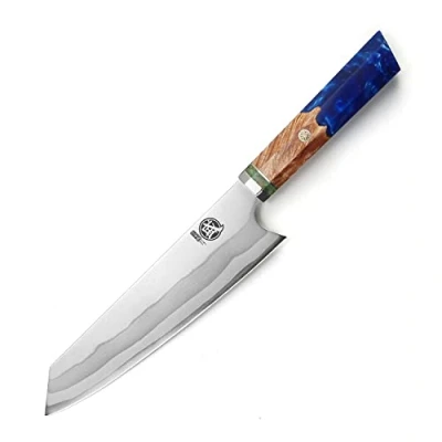 Afbeelding van MITSUMOTO SAKARI 21 cm professioneel keukenmes, Japans Damascus mes met 7 lagen, handgemaakt gesmeed Kiritsuke keukenmes (rode granaatappel handvat)