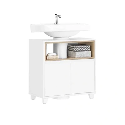 Afbeelding van SoBuy Onderkast wastafel voor badkamer, wastafelonderkast met 2 deuren, opbergkast, keukenspoelbak, 60 x 30 61 cm (l d h), wit, BZR148 W