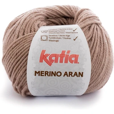 Afbeelding van merino Aran garen Katia Donker Beige Kleurnr. 74 wol haakgaren breien haken breigaren voor interieur baby super zacht breiwol