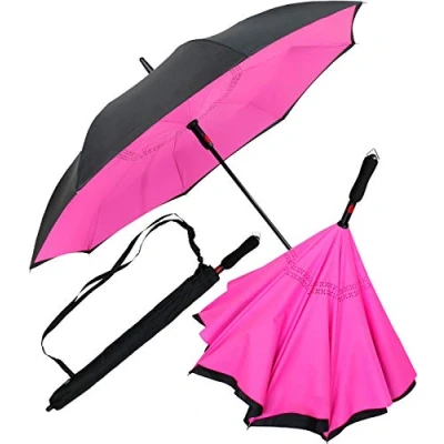 Afbeelding van iX brella Omgekeerde paraplu met automatische opening aan de achterkant, Zwart en Wit,