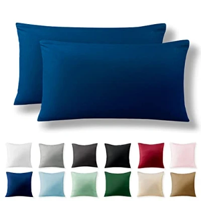 Afbeelding van Alreya Versterkte Kussensloop Set van 2 100% Katoen 40 x 80 cm met YKK Ritssluiting Hypoallergeen zonder Chemicaliën Blauw