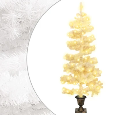 Afbeelding van Kunstkerstboom met verlichting en pot 120 cm PVC wit