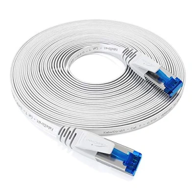 Afbeelding van Kabeldirekt platte ethernet kabel 30 m LAN en netwerkkabel (Cat7, 10 Gbit/s, RJ45 stekker, bijzonder flexibel, geschikt om te leggen, voor maximale glasvezelsnelheid, wit)