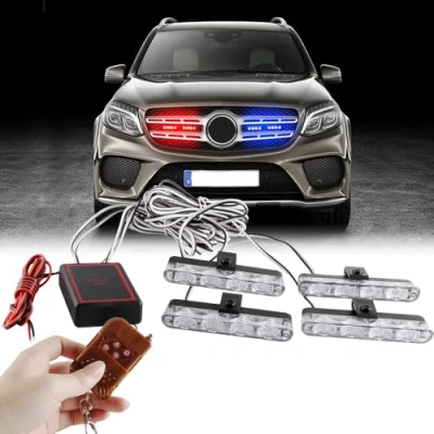 Afbeelding van Sidaqi 4 x led in 1 met draadloze afstandsbediening 12 V, stroboscoopnoodknipperlicht voor auto, vrachtwagen, DRL, politielicht ambulance (rood en blauw)