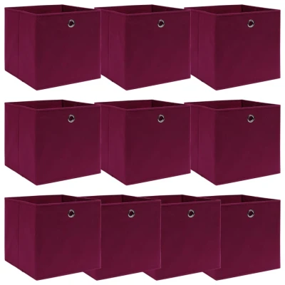 Afbeelding van Opbergboxen 10 st 32x32x32 cm stof donkerrood