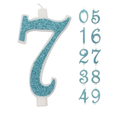 Afbeelding van IDEGOS Grote kaars, 10 cm, verjaardagskaarsen nummer 7, 3D blauw, glitter, decoratie voor verjaardagstaart, kaarsen huwelijkstaart (blauw, 7)