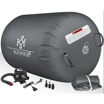 Afbeelding van KESSER® Airtrack Turnmat opblaasbaare Gymnastiek Rol Air Roll voor &amp; Turnen Fitness Mat Bal met elektrische lucht pomp Gymnastiekrol Antraciet, 120 x 60 cm