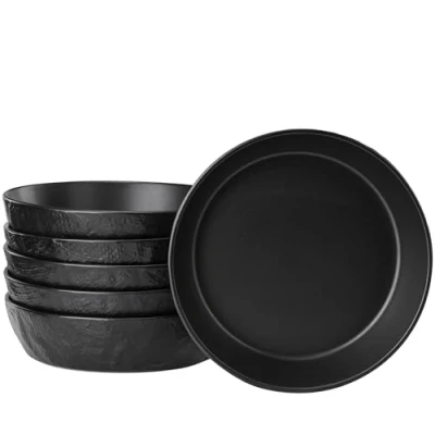 Afbeelding van Navaris aardewerk pastaborden voor 6 personen Elegante pasta kommen set Compact en stapelbaar Magnetron vaatwasserbestendig Antraciet