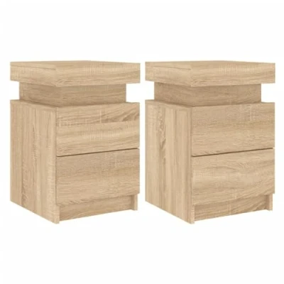 Afbeelding van Nachtkastjes met LED verlichting 2 st 35x39x55 cm sonoma eiken