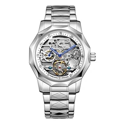 Afbeelding van Tourbillon Design polshorloge voor heren, analoog, automatisch, van roestvrij staal, 8240 zilver/wit, Luxe mode