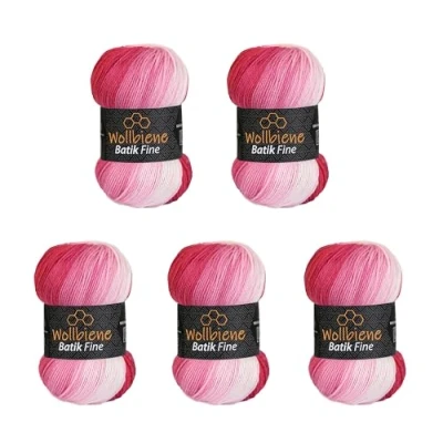 Afbeelding van Wollbiene Batik Fine Wol, 5 x 100 g, 500 gram wol met kleurverloop, meerkleurig, kleur: 5300 bessen wit