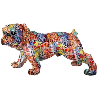 Afbeelding van Casablanca XXL staande bulldog figuur hondensculptuur met glazen diamanten halsband Street Art Graffiti design Veelkleurig breedte 75 cm