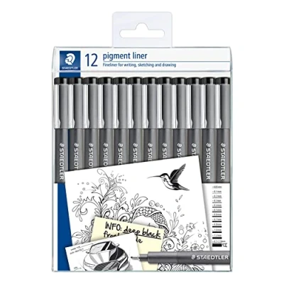 Image de STAEDTLER 308 9 TB12 Lot de 12 stylos à encre pigmentée Noir Largeur trait assorties