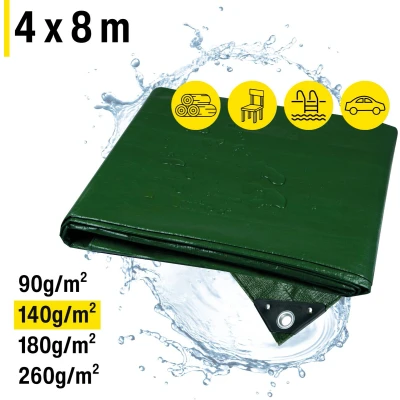 Afbeelding van horizont Afdekzeil, 140 g/m², 4 x 8 m, van stof met versterkte hoeken, voor tuinmeubelen, waterdicht, zwembadzeil oogjes, uv bestendig