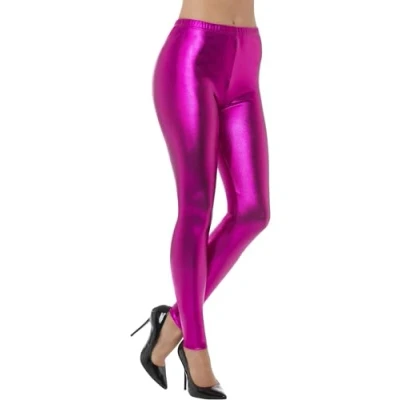 Afbeelding van Smiffy&#039;s Jaren 80 &amp; 90 Kostuum Metallic Disco Legging Paars Vrouw Paars, Roze Small Carnavalskleding Verkleedkleding