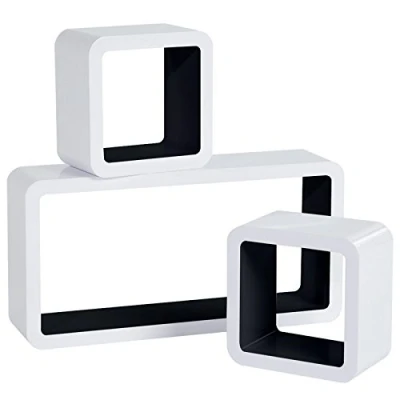 Afbeelding van WOLTU RG9229sz wandrek, dobbelsteen, van MDF, cd rek, boekenkast, wit, zwart, 3 stuks