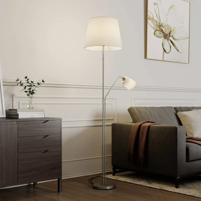 Afbeelding van Vloerlamp Lindby Nantwin, stoffen kap, wit