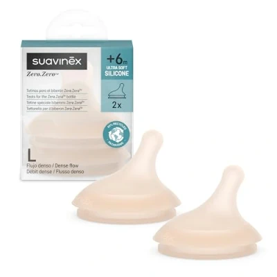 Afbeelding van Suavinex, Set van 2 Zero anti koliek flesspenen. Snelle doorstroming (L), ideale opening voor dikke vloeistoffen, speen flessen, siliconen, +6 m, licht
