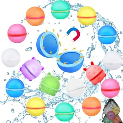 Afbeelding van BBWELL herbruikbare waterbommen, zelfsluitende siliconen waterbommen met 1 gaaszak, voor waterparken kinderen en volwassenen, 16 stuks