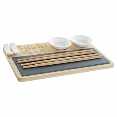 Afbeelding van Sushi set DKD Home Decor PC 186227 28,5 x 18,5 2,6 cm Natuurlijk Zwart Raad van bestuur Wit Ori...