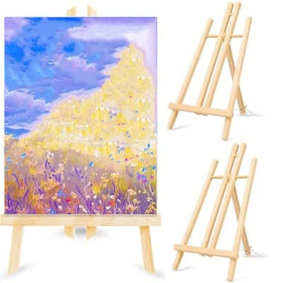 Afbeelding van Houten schildersezel, 2 stuks, 19 x 30 cm, kleine decoratieve ezel, opvouwbaar, ruimtebesparend, kinderezel, kunst en handwerk