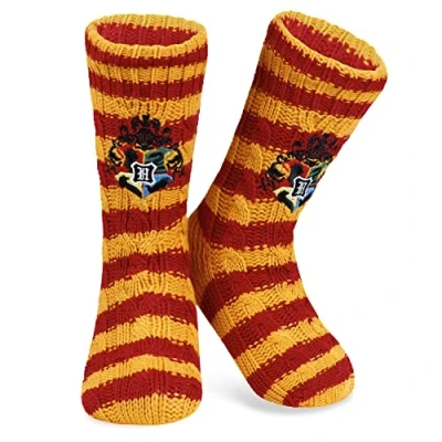 Afbeelding van Harry Potter Sokken, Anti Slip Sokken Meisje en Jongen, Gebreide Griffindor Socks, Antislip Dames Heren, Cadeau Ideeën voor Kinderen Volwassenen, Rood/Geel, one size