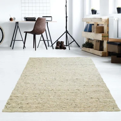 Afbeelding van Wollen Tapijt/Vloerkleed Handweef Veve Beige/grijs 90x160 Cm 100% Wol