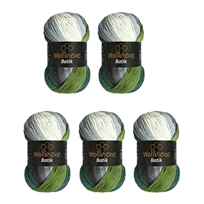 Afbeelding van Batik Lot van 5 bollen bijenwol 100 g 500 g, met meerkleurig kleurverloop, meerkleurig, 5700 (zwart, grijs, groen)