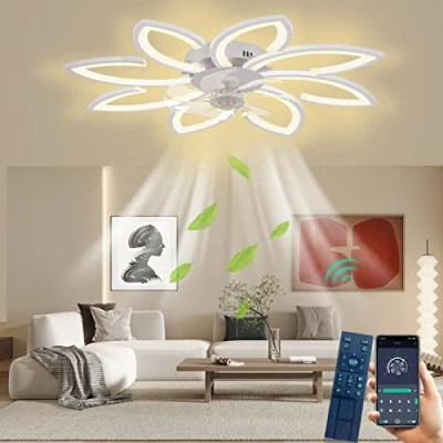 Afbeelding van Wildcat Plafondventilator met verlichting, moderne dimbare led plafondlamp, 90 cm, ventilator en stille afstandsbediening, plafondventilator, creatief design 8 lampen