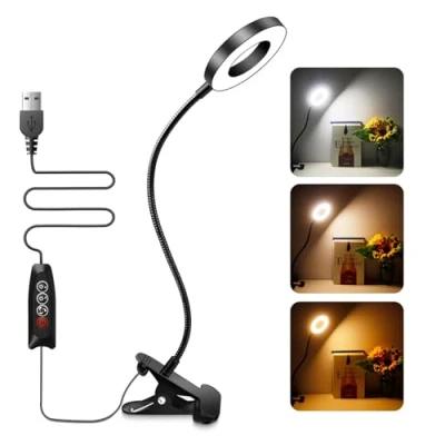 Afbeelding van Leeslamp voor het aansluiten van bed, 3 kleuren en 10 helderheidsniveaus, dimbaar, 48 leds, flexibele bedlamp met USB clip, led bureaulamp studie, werk, spel (zwart)